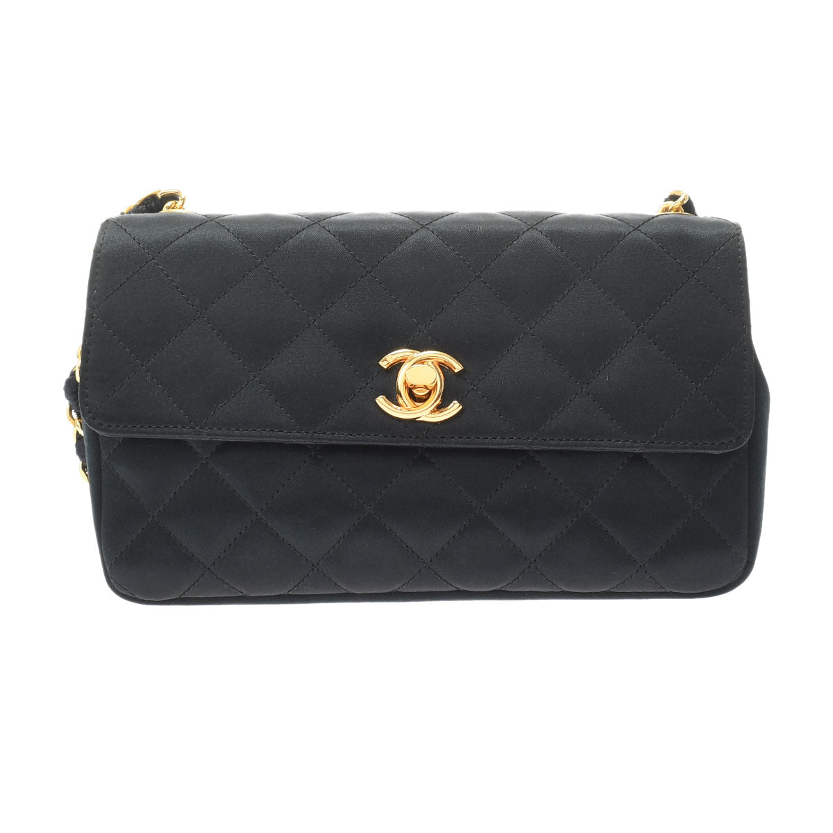 Chanel Mini Matelasse Chain Shoulder Black Gold Hardware Satin Shoulder Bag