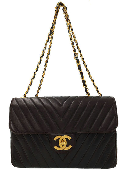 Chanel V Stitch Chain Shoulder Bag Black