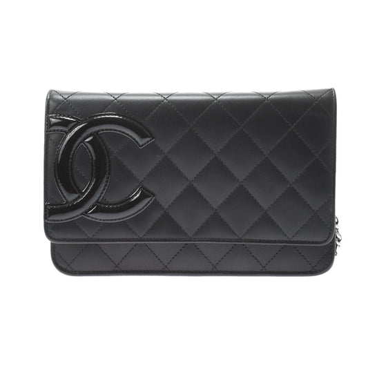 Chanel Cambon Line Black Silver Hardware Calfskin Chain Wallet