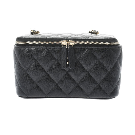 Chanel Matelasse Vanity Case Black Gold Hardware Grained Calfskin Shoulder Bag