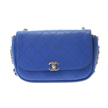Chanel Chain Shoulder Blue Gold Hardware Calfskin Shoulder Bag