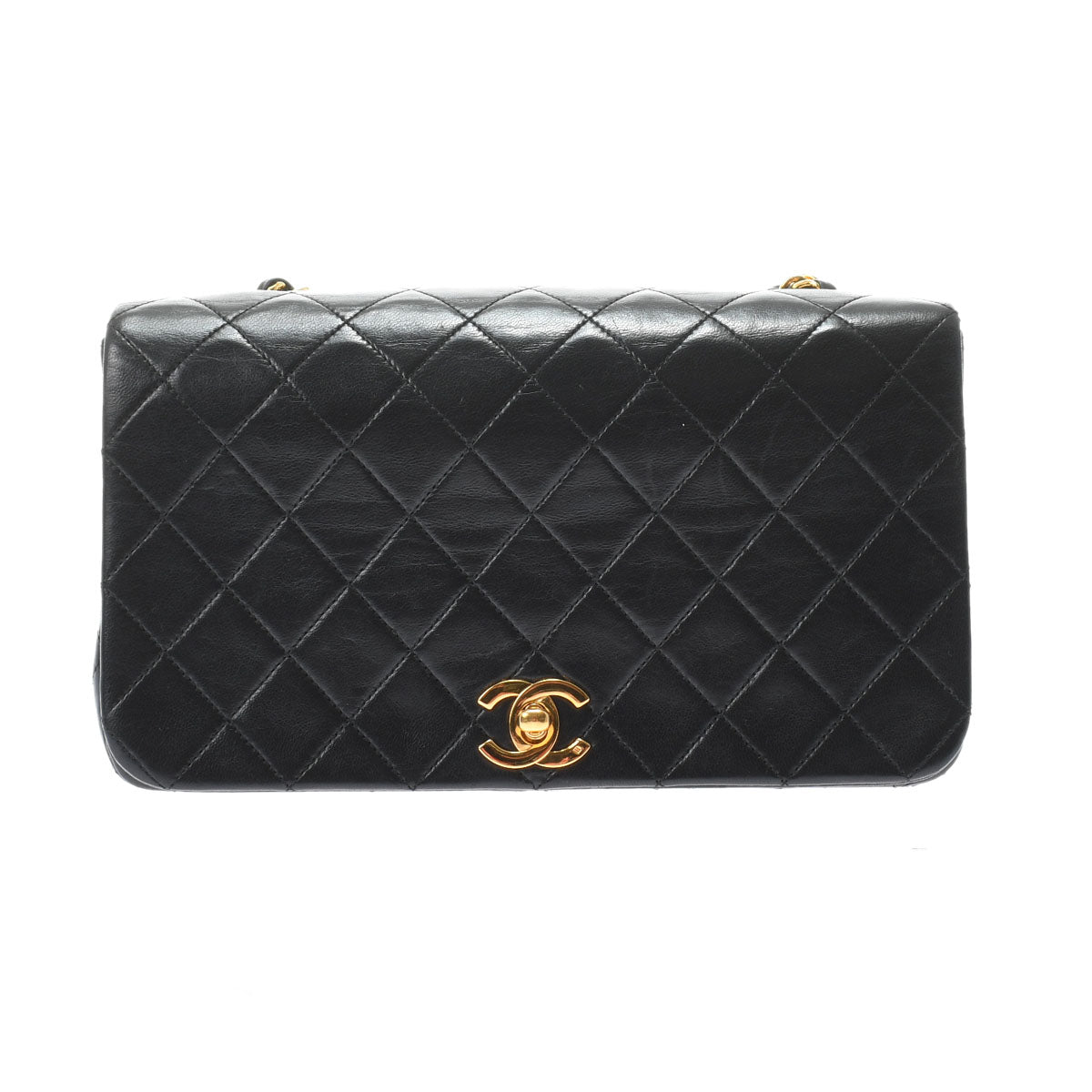Chanel Matelasse Full Flap Push Lock Chain Shoulder Black Gold Hardware Lambskin Shoulder Bag