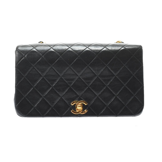 Chanel Matelasse Full Flap Push Lock Chain Shoulder Black Gold Hardware Lambskin Shoulder Bag