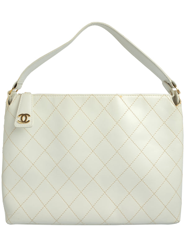 Chanel White Leather Wild Stitch Semi-Shoulder Bag