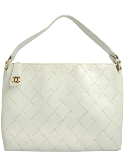 Chanel White Leather Wild Stitch Semi-Shoulder Bag