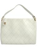 Chanel White Leather Wild Stitch Semi-Shoulder Bag