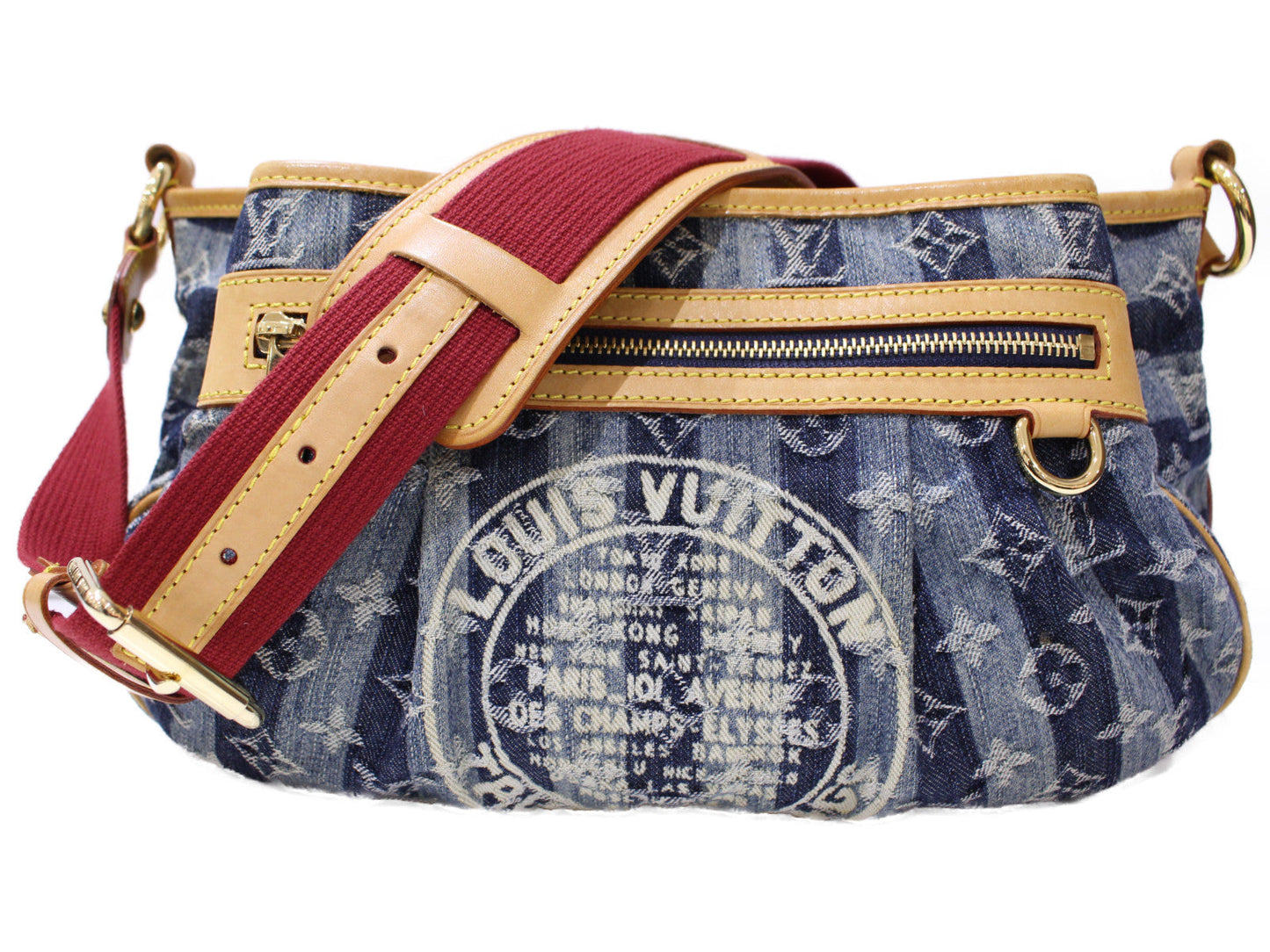 Louis Vuitton Porte Epaule Raye MM Striped Monogram Denim Blue Shoulder Bag