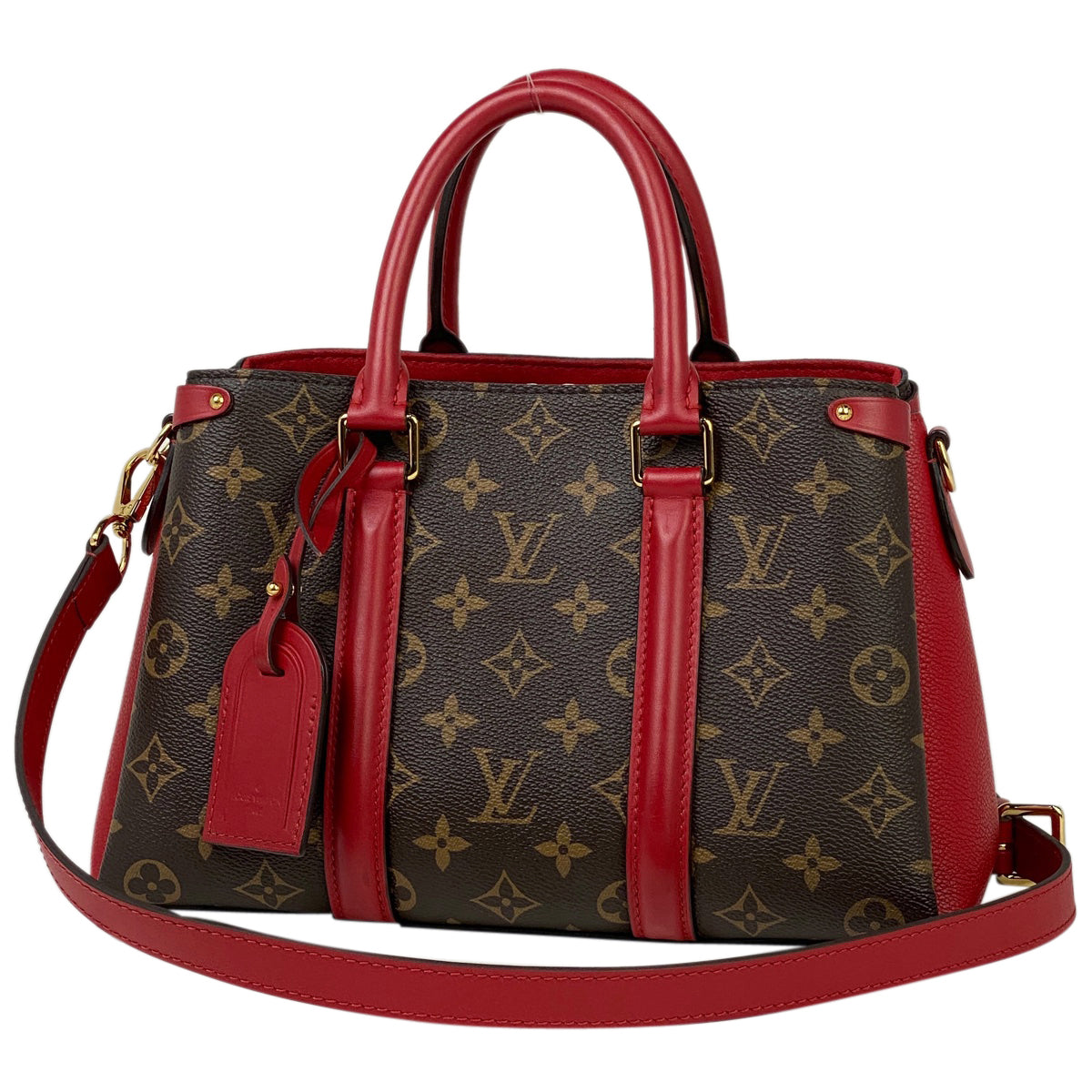 Louis Vuitton Soufflot NV BB 2 Way Shoulder Bag Handbag Monogram Brown Suise Red