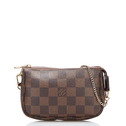 Louis Vuitton Damier Mini Pochette Accessoire Pouch Handbag Ebene Brown PVC Leather