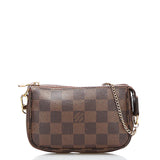 Louis Vuitton Damier Mini Pochette Accessoire Pouch Handbag Ebene Brown PVC Leather