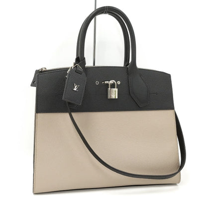 Louis Vuitton City Steamer MM Taurillon Leather Black Greige 2way Handbag