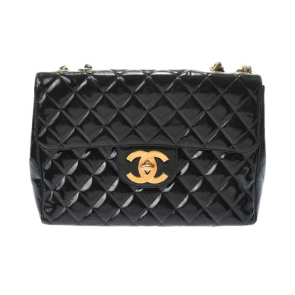Chanel Big Matelasse Chain Shoulder 30cm Black/gold Hardware Patent Calf Shoulder Bag