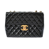 Chanel Big Matelasse Chain Shoulder 30cm Black/gold Hardware Patent Calf Shoulder Bag