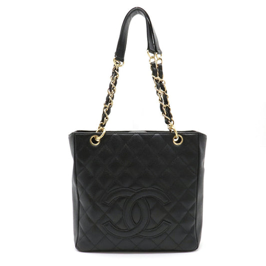 Chanel PST Matelasse Coco Mark Chain Tote Bag Caviar Skin Black Gold