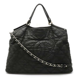 Chanel Cocomark Tote Bag Chain Sparkle Leather Black Silver