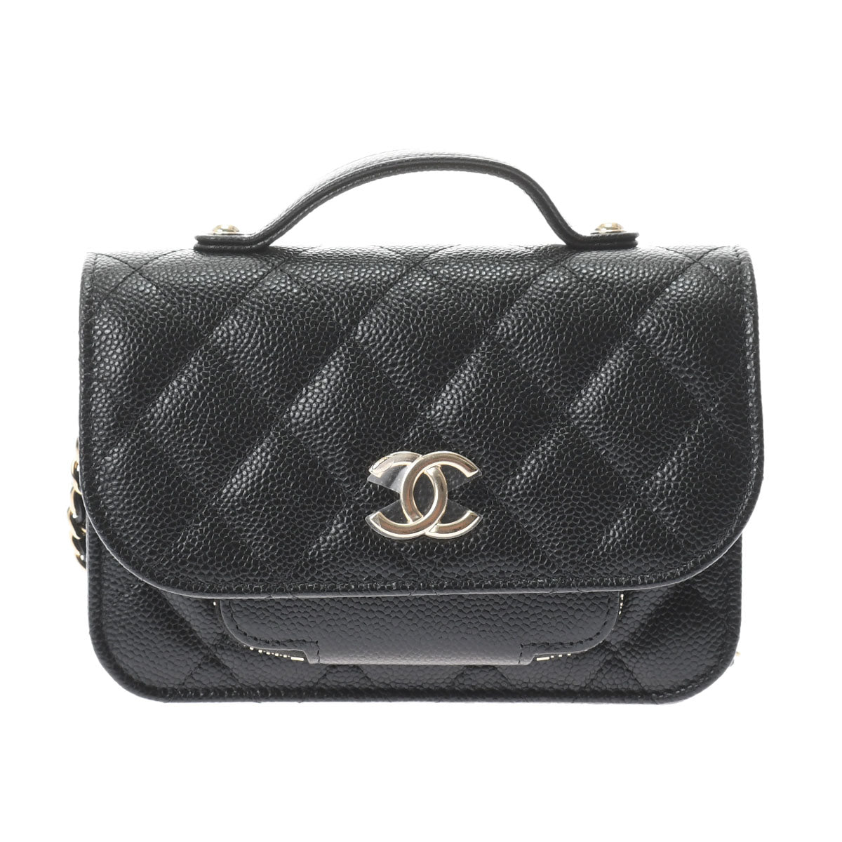 Chanel Matelasse Infinity Mini Black Gold Hardware Grained Calfskin Chain Wallet