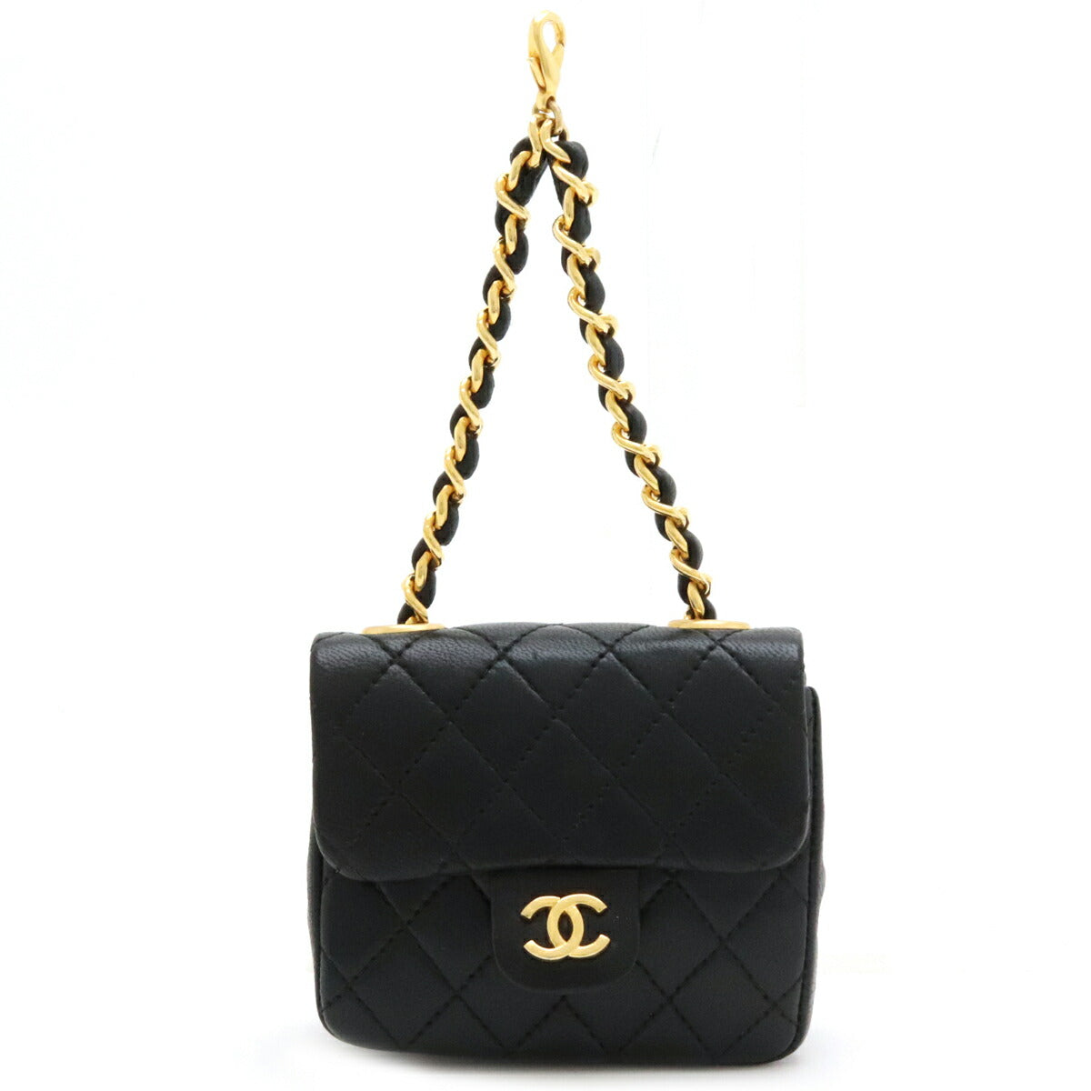 Chanel Mini Matelasse Coco Mark Chain Bag Charm Leather Black Gold
