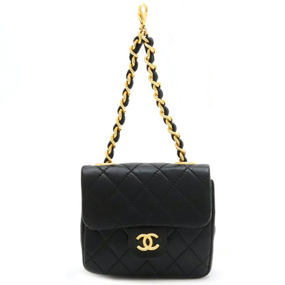 Chanel Mini Matelasse Coco Mark Chain Bag Charm Leather Black Gold