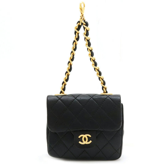 Chanel Mini Matelasse Coco Mark Chain Bag Charm Leather Black Gold