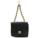 Chanel Mini Matelasse Coco Mark Chain Bag Charm Leather Black Gold