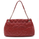 Chanel Matelasse Caviar Skin Here Mark Chain Tote Bag Leather Red Silver