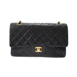 Chanel Matelasse W Flap W Chain Shoulder 25 Black Gold Hardware Lambskin Shoulder Bag