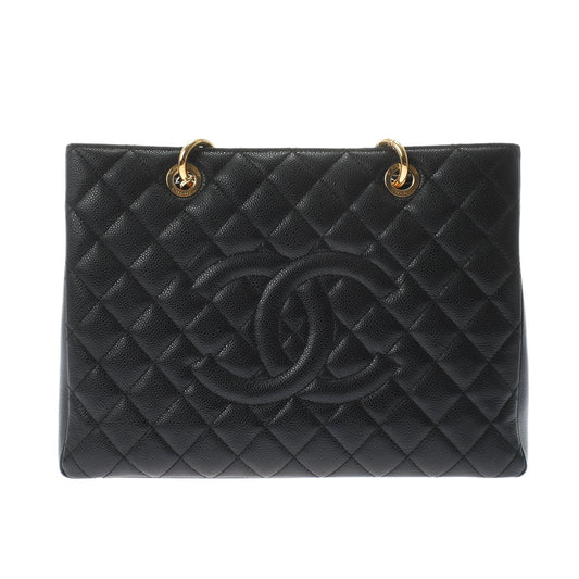 Chanel Matelasse Gst Black Gold Hardware Caviar Skin Tote Bag