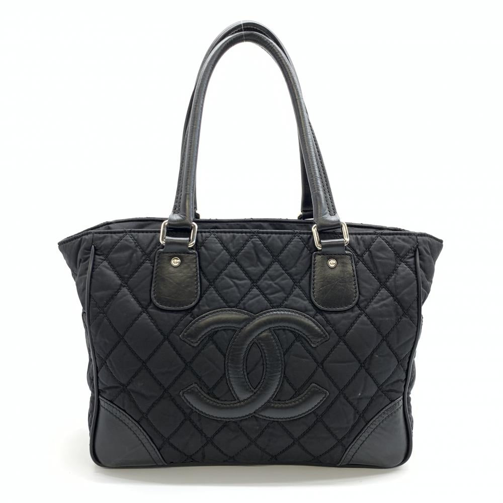 Chanel Tote Bag Cocomark Nylon Leather Quilting Black
