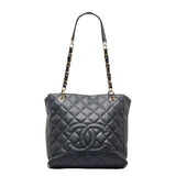 Chanel Coco Mark Chain Handbag Shoulder Bag Black Gold