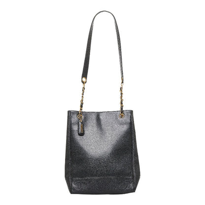 Chanel Coco Mark Handbag Tote Bag Black Gold