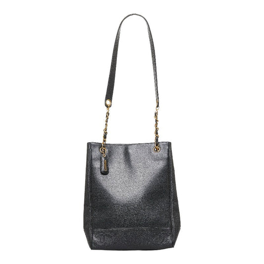 Chanel Coco Mark Handbag Tote Bag Black Gold
