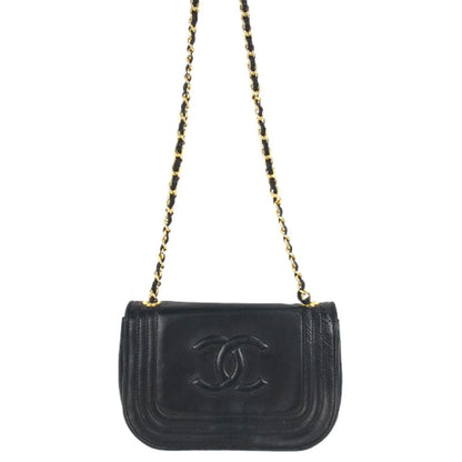 Chanel Coco Mark Chain Hardware Shoulder Bag Black Gold