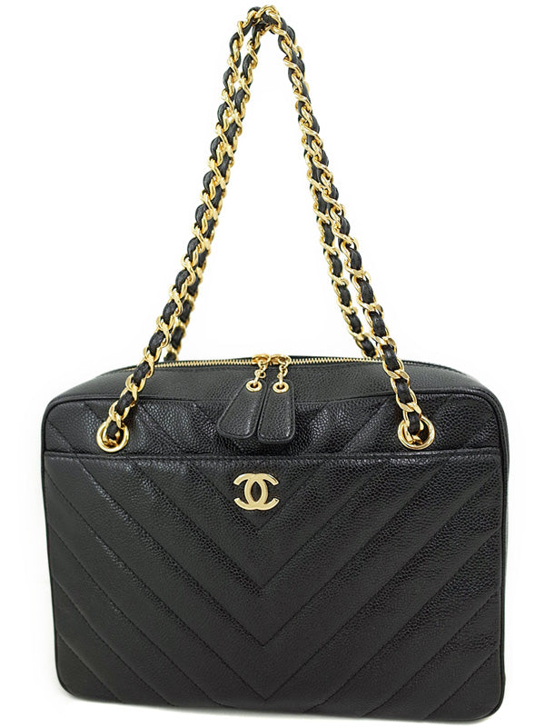 Chanel V Stitch Chain Shoulder Bag Black
