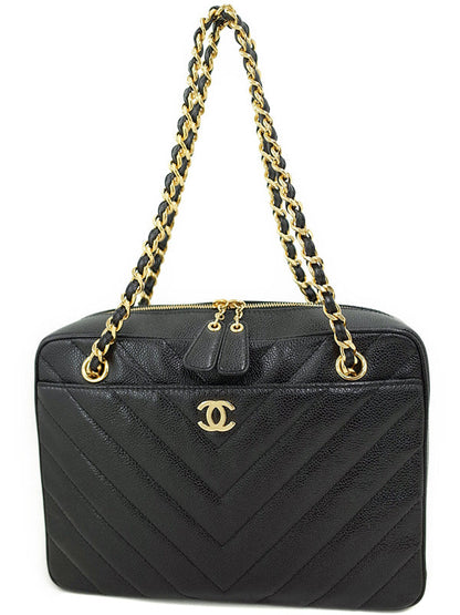 Chanel V Stitch Chain Shoulder Bag Black