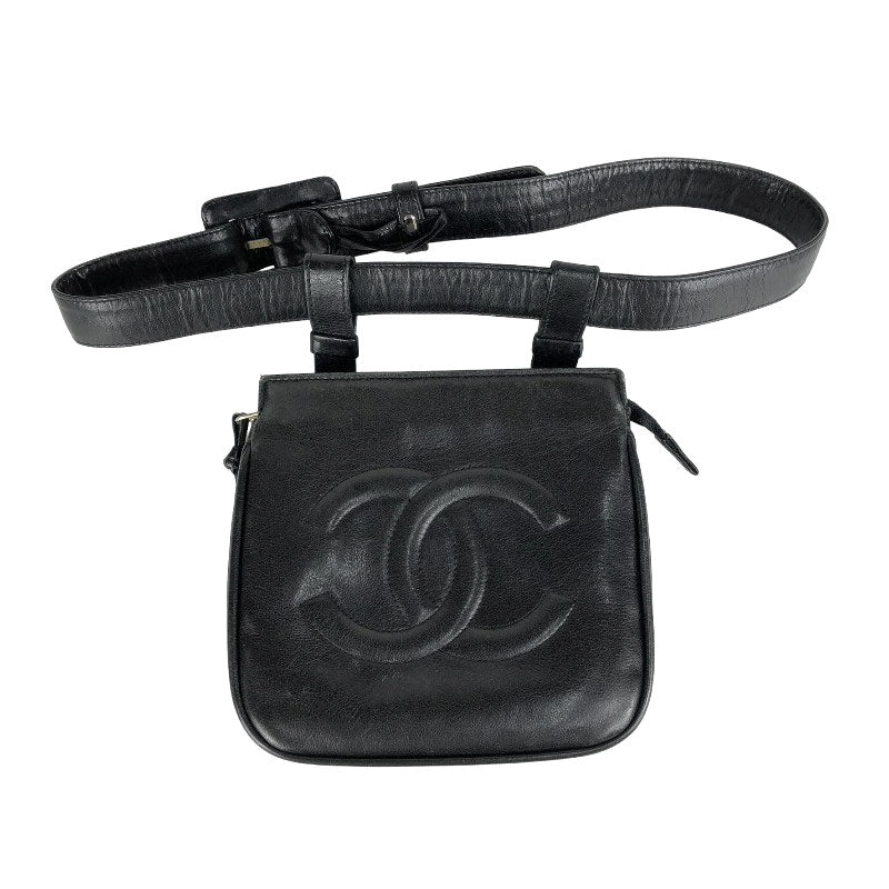 Chanel Coco Mark Waist Bag Lambskin Black Gold
