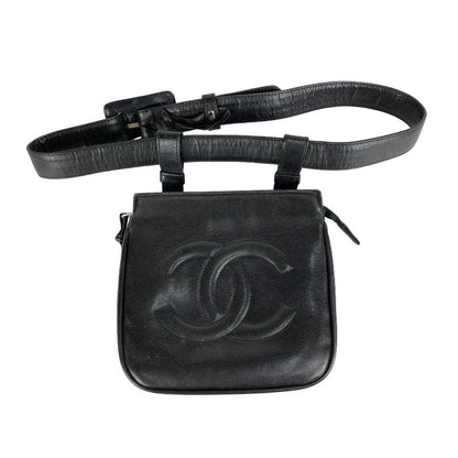 Chanel Coco Mark Waist Bag Lambskin Black Gold