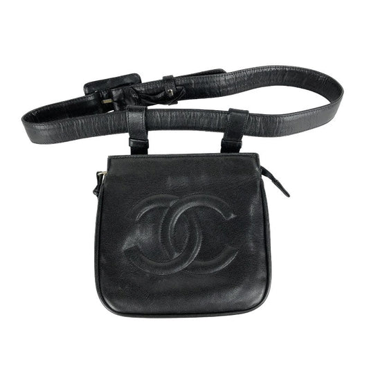 Chanel Coco Mark Waist Bag Lambskin Black Gold