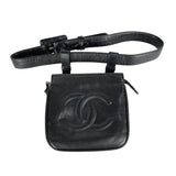 Chanel Coco Mark Waist Bag Lambskin Black Gold