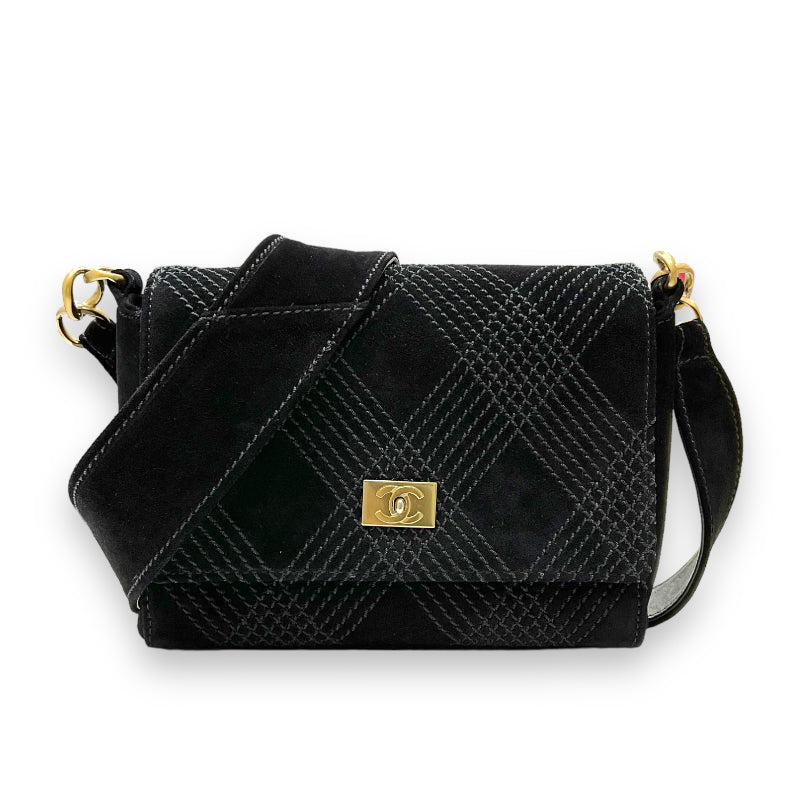 Chanel Stitch Shoulder Bag Matte Gold Hardware Black