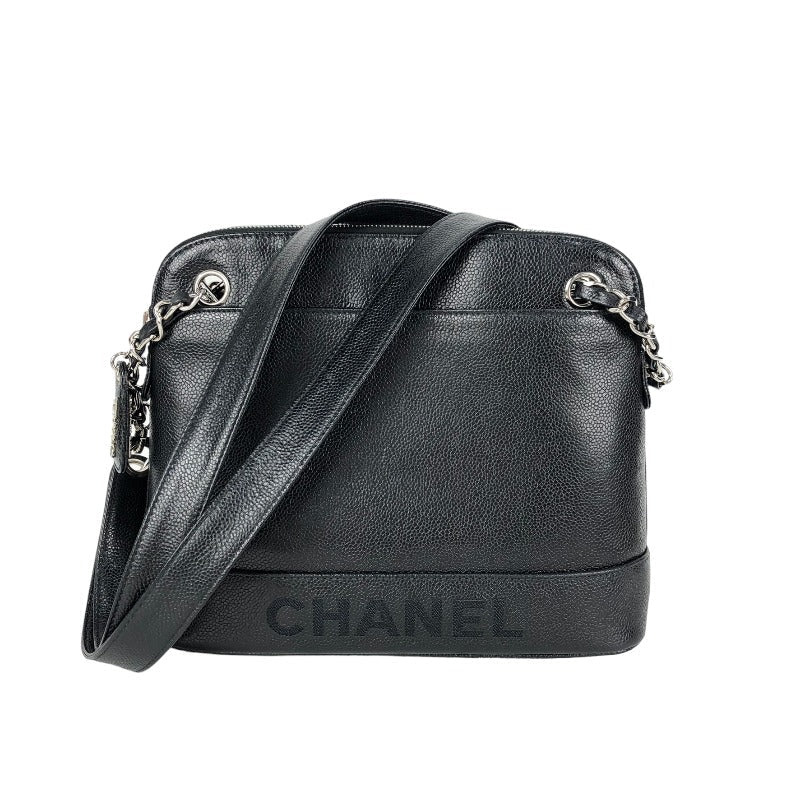 Chanel Chain Shoulder Bag Silver Hardware Black