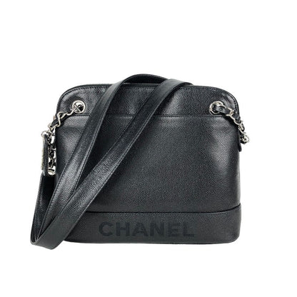 Chanel Chain Shoulder Bag Silver Hardware Black