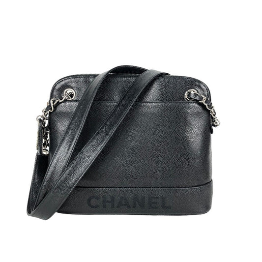 Chanel Chain Shoulder Bag Silver Hardware Black