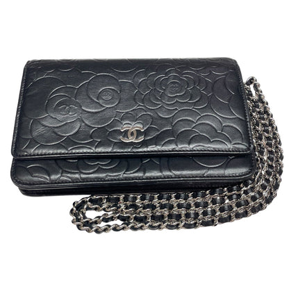 Chanel Camellia Chain Wallet Shoulder Bag Black
