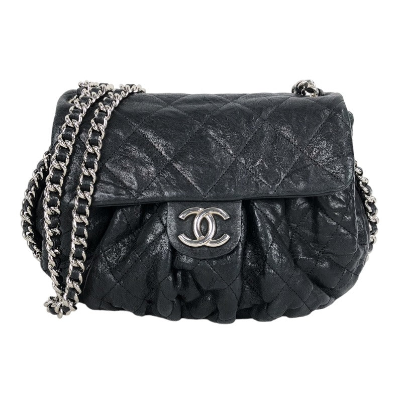 Chanel Chain Shoulder Bag Silver Hardware Black