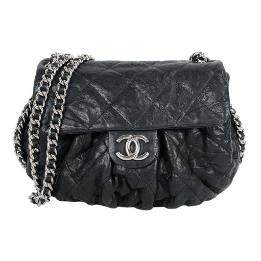 Chanel Chain Shoulder Bag Silver Hardware Black