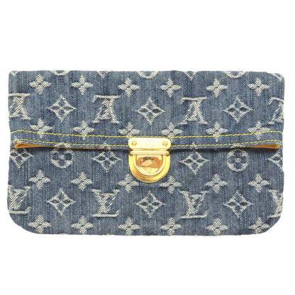Louis Vuitton Monogram Denim Pochette Plat Clutch Bag Blue