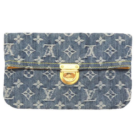 Louis Vuitton Monogram Denim Pochette Plat Clutch Bag Blue