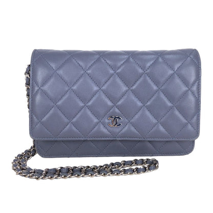 Chanel Matelasse Chain Wallet Silver Hardware Shoulder Bag Blue