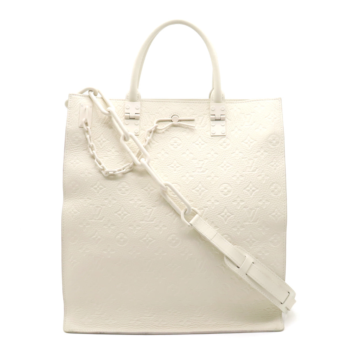 Louis Vuitton Monogram Sac Plat Empreinte Leather Tote White