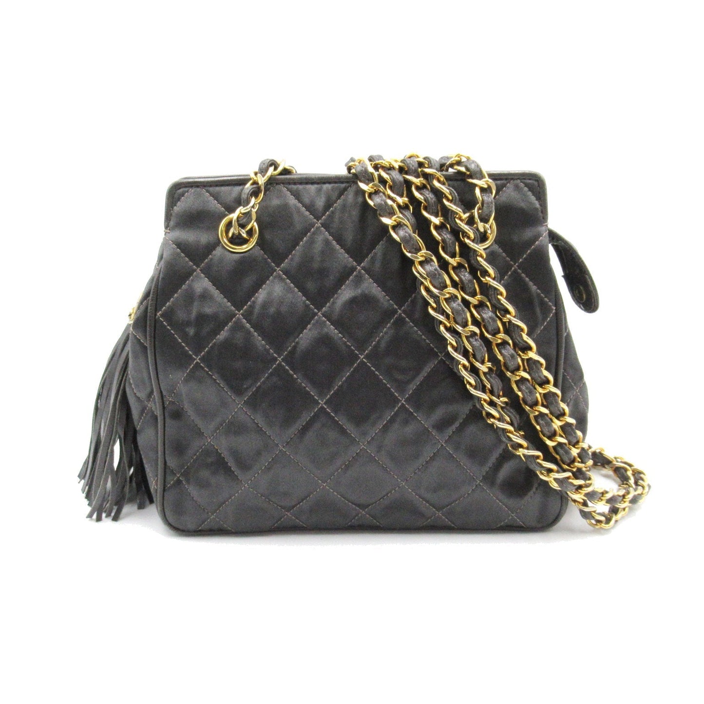Chanel Chain Shoulder Bag Satin Gray